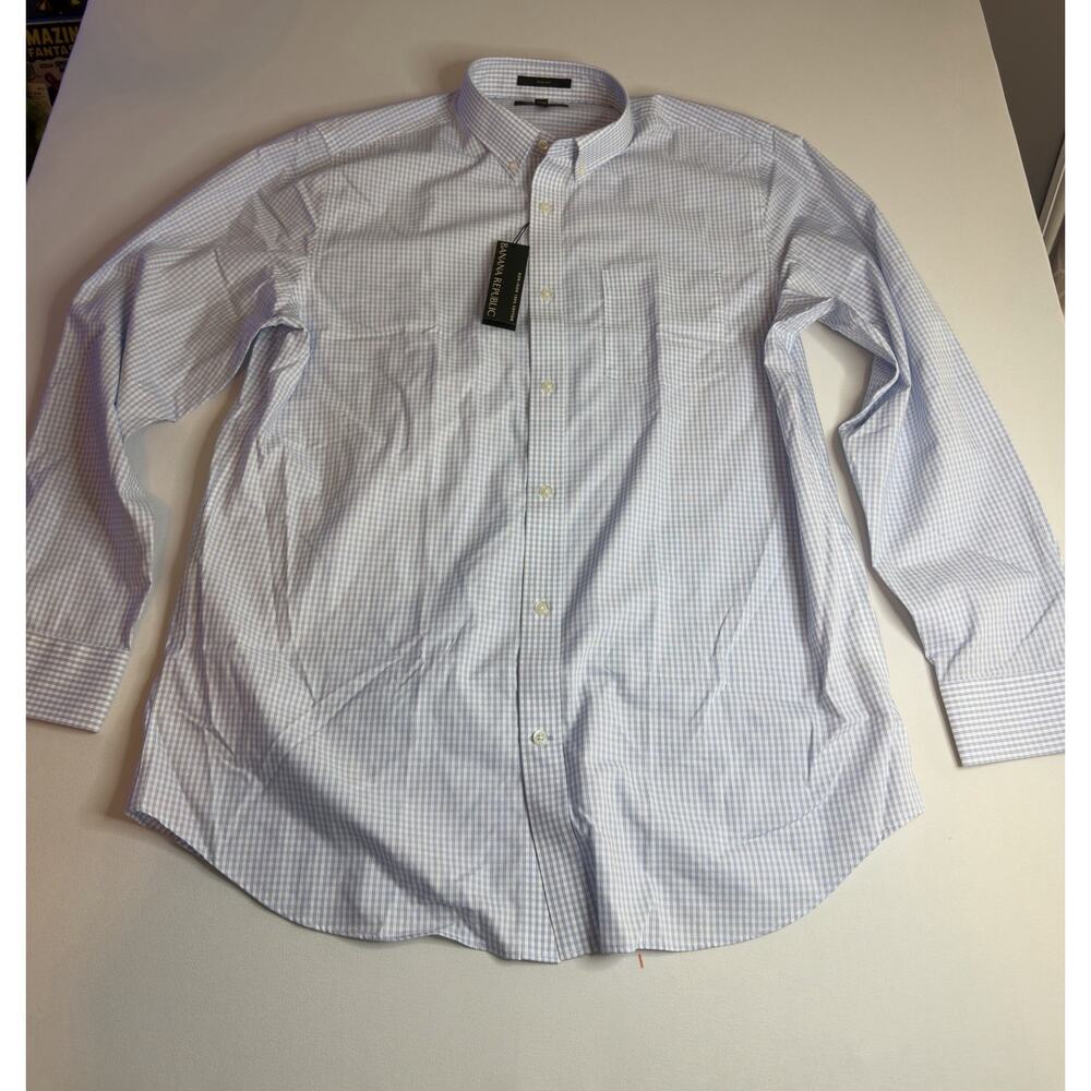 NWT Banana Republic Slim Fit Button Down Shirt Men’s XL Blue Gingham Cotton - Picture 2 of 5